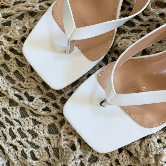 NEW🔥Square Open Toe Thong Heel Slide Sandal Mules - Picture 4 of 5